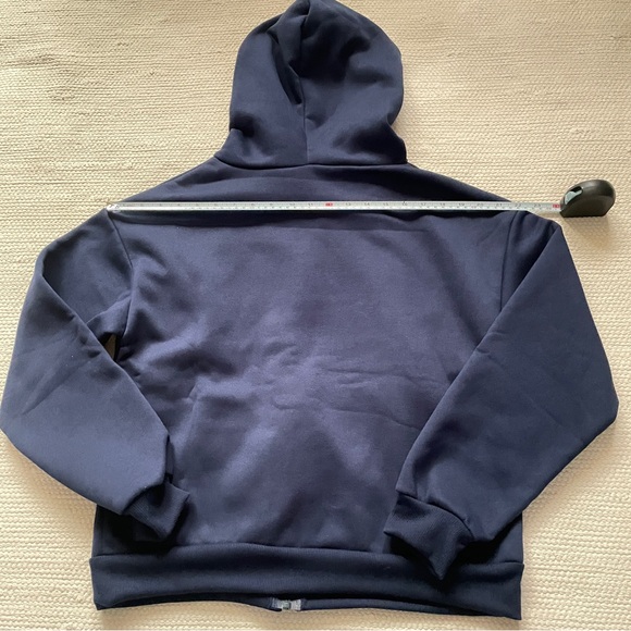 Full Zip Drawstring Hoodie Unisex Navy Blue Size S - Picture 4 of 7